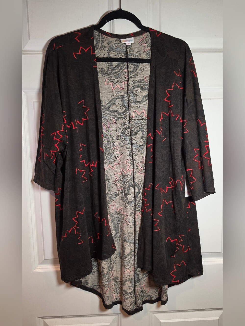 NWT Lularoe Lindsay Brown Black Red Paisley Floral Cardigan M